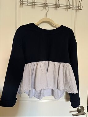 Navy and light blue Layered Peplum Sweatshirt